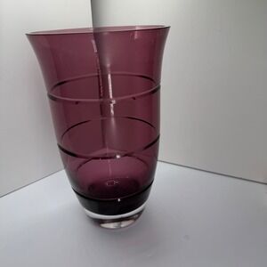 Plum Purple Glass Vase Tapered Amethyst Decorative Flower Vessel Etched Bands